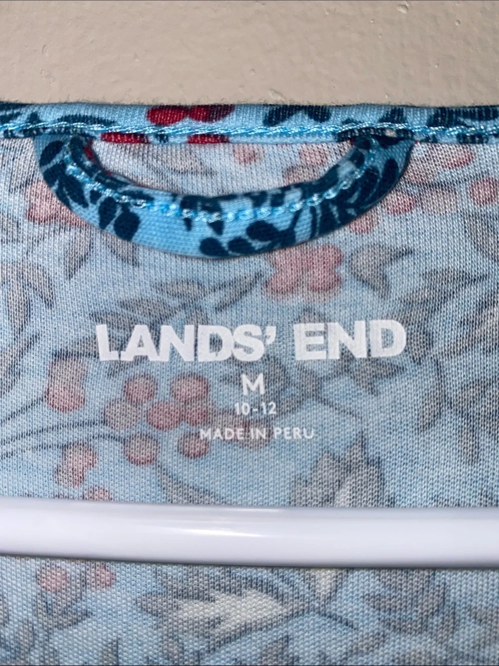 Lands’ End Blue Floral Cotton Nightgown Long Sleeve Sleep Dress M - Picture 6 of 14